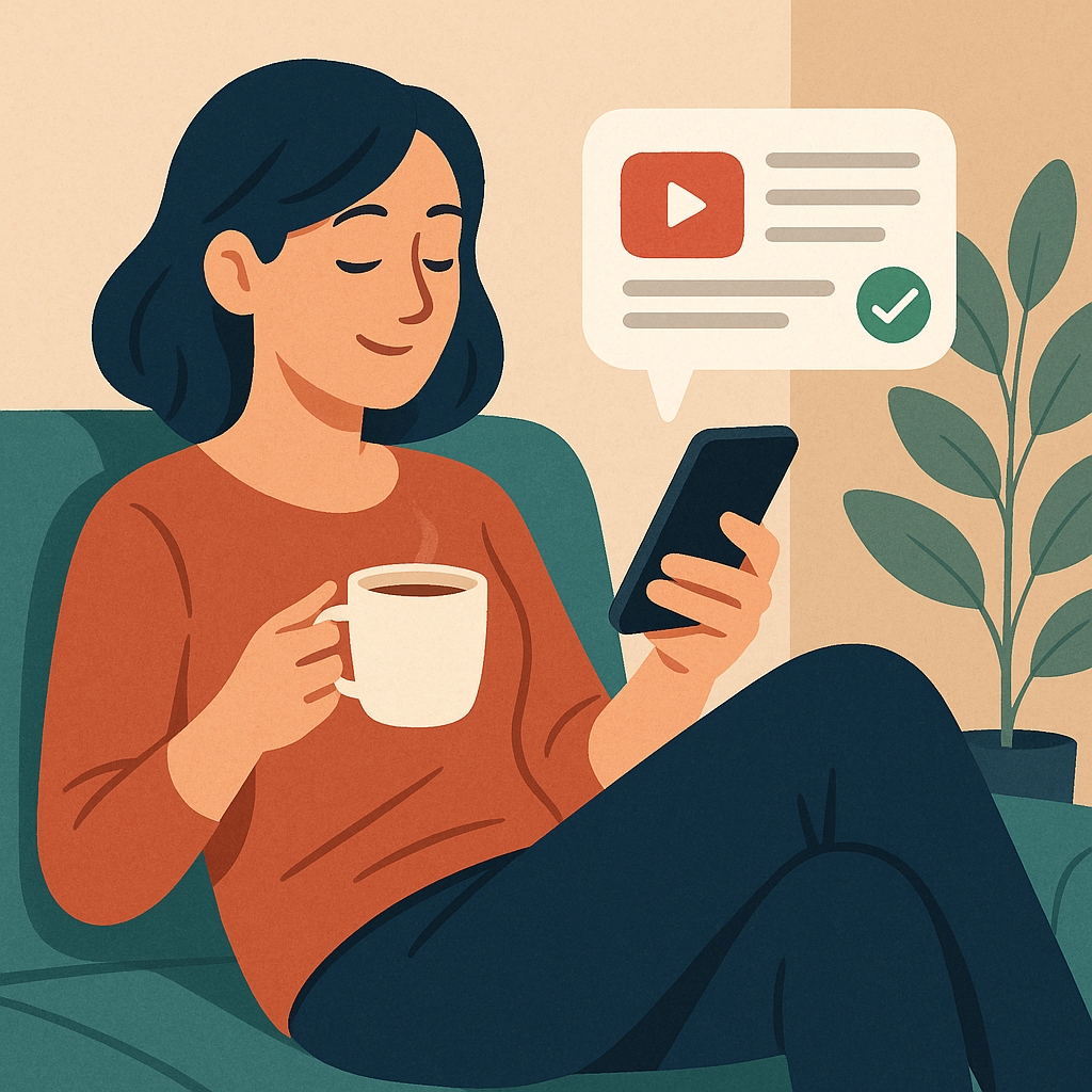 Pessoa feliz lendo resumos organizados no email